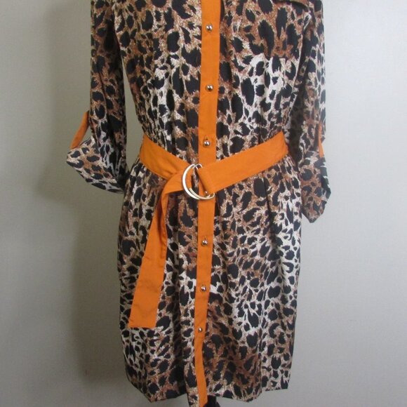 Olive & Oak Animal Print Dress M Orange Belt - Picture 5 of 12
